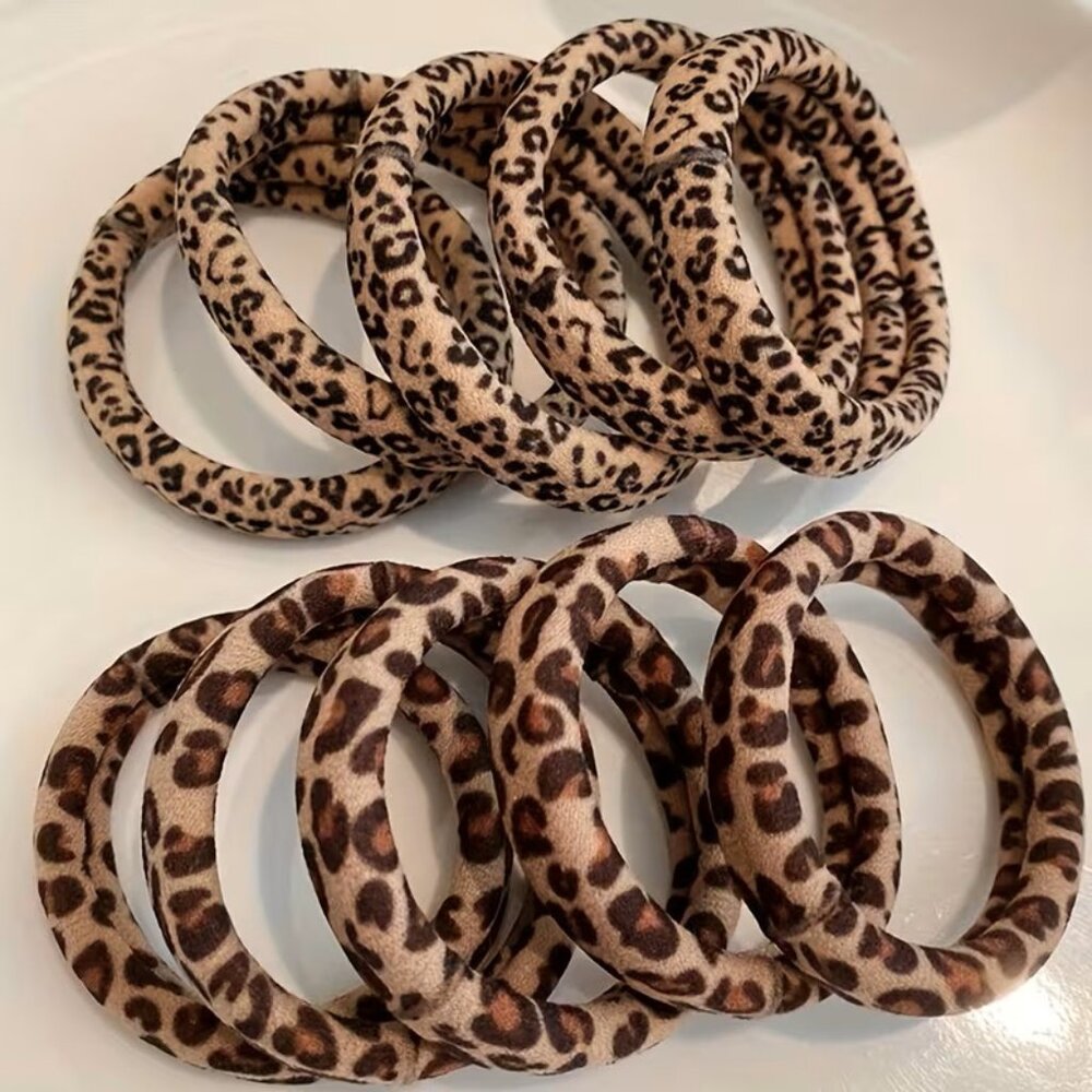 10pcs Fashion Leopard Print Elastic Rubber Hair Bands Z124